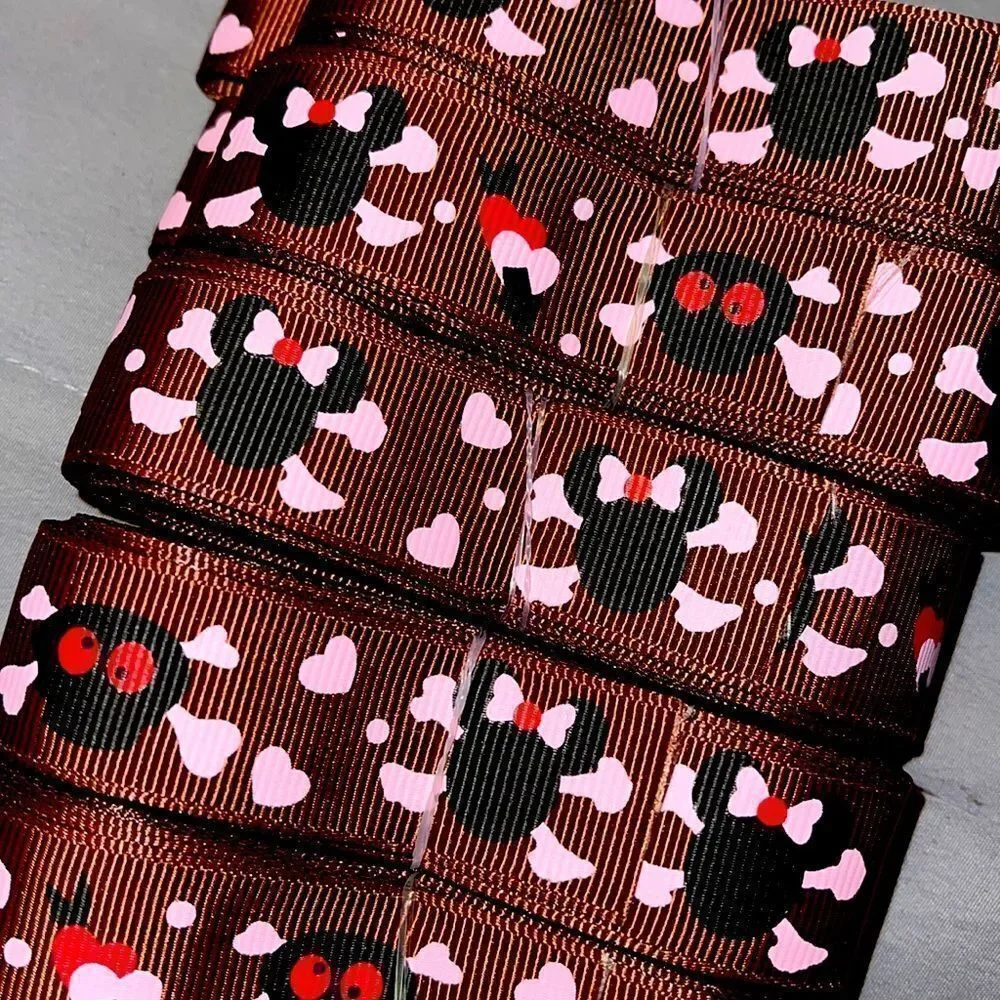 Grosgrain printed Ribbon 7/8” NEW 5 yards Minnie Mouse brown skull Jolly Roger